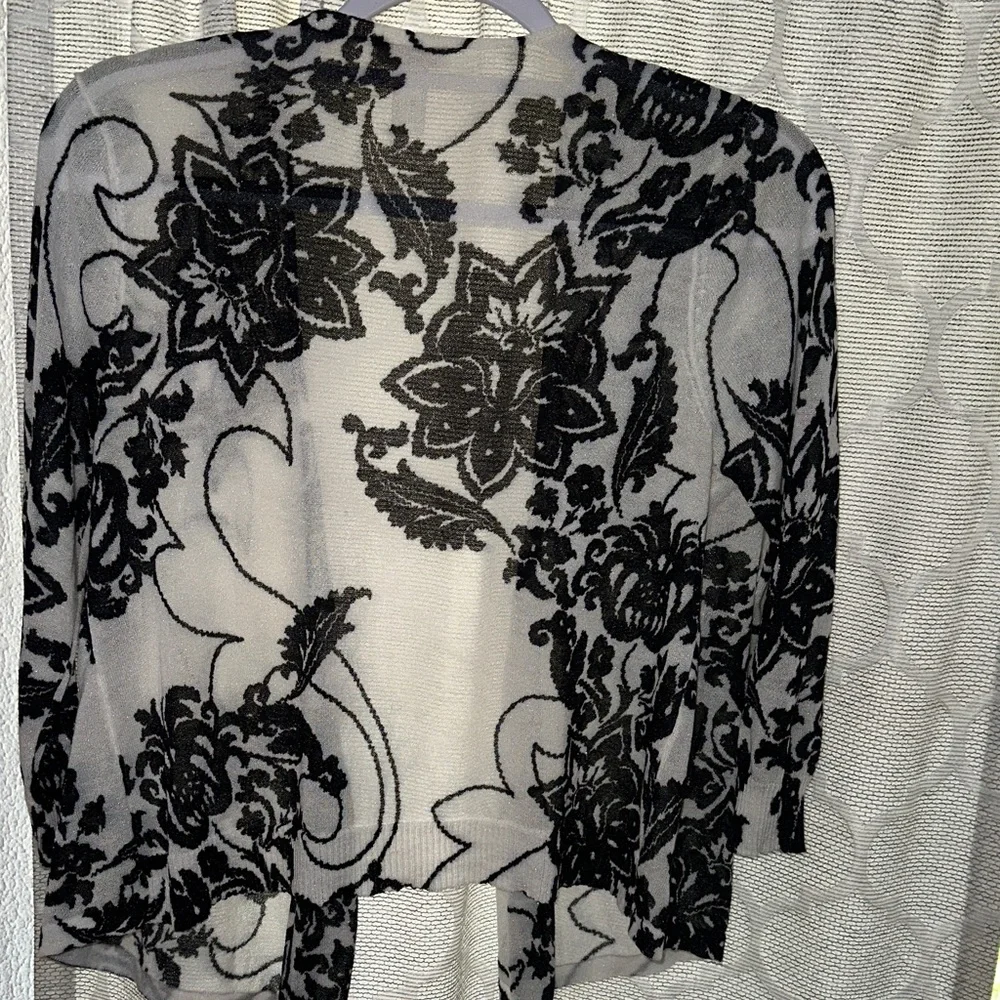 Chico's Monochrome Floral Knit Cardigan - Picture 5 of 5